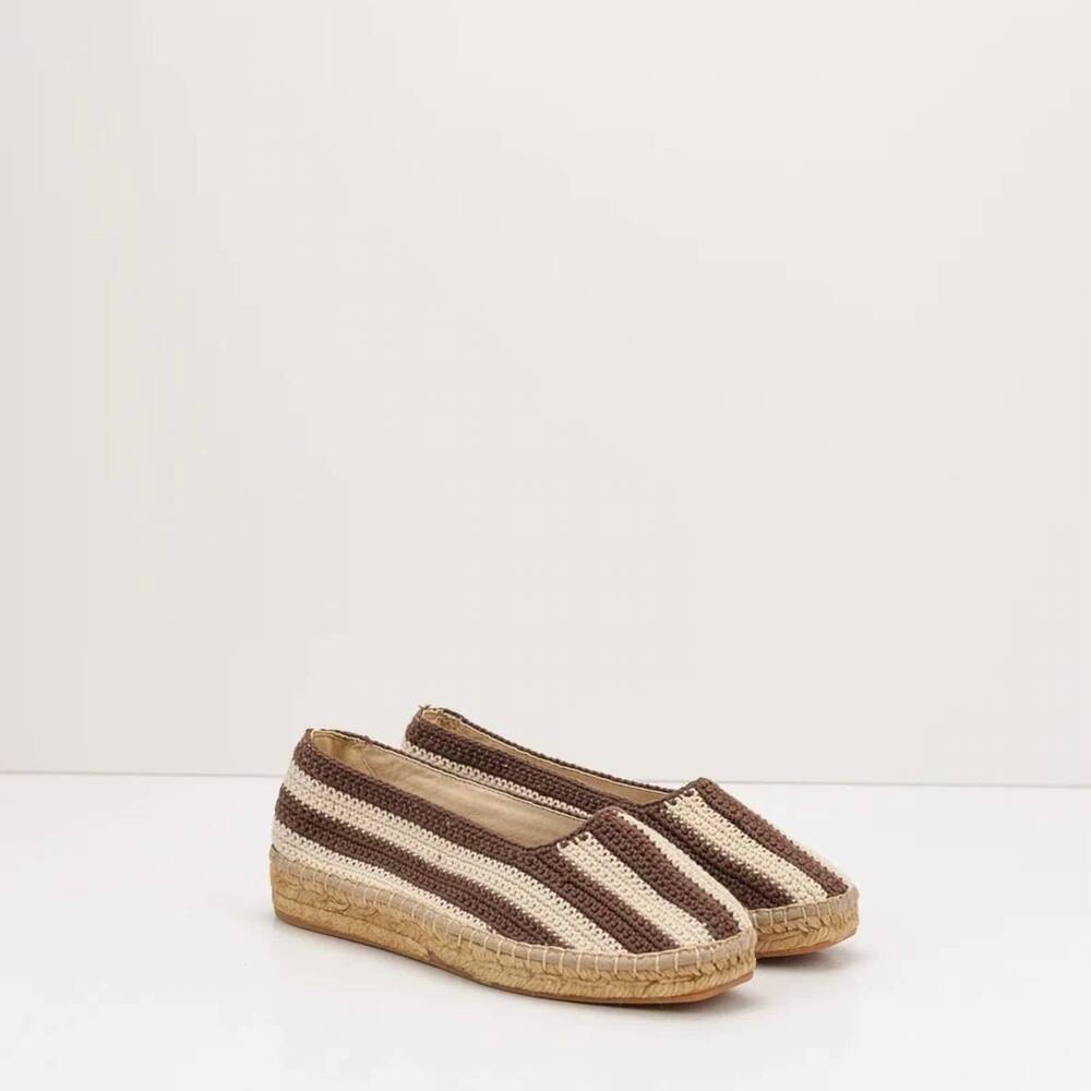 NEW NAGUISA women's calella crochet espadrille in brown/cream